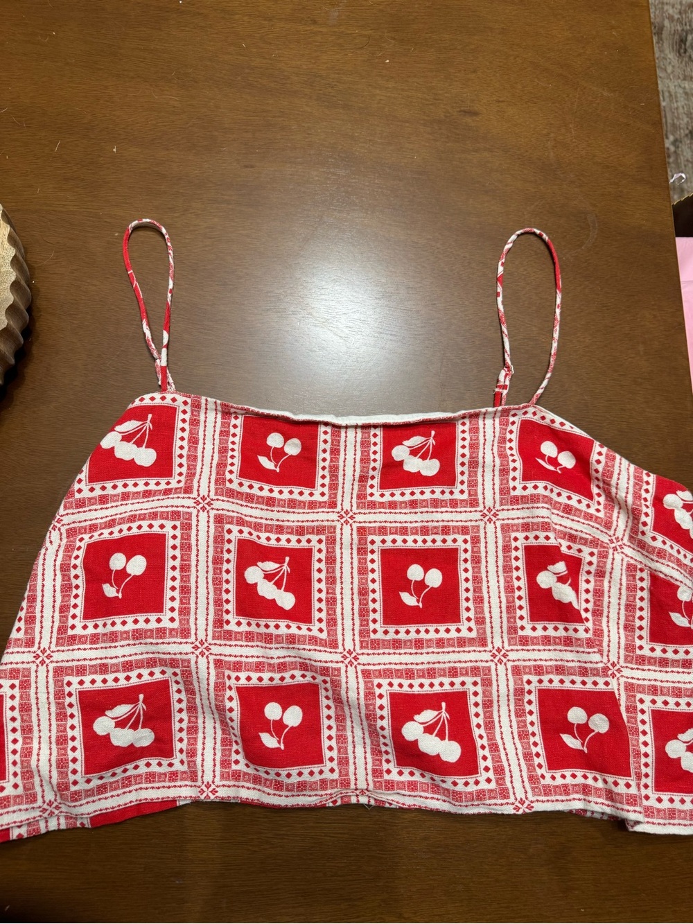 Abercrombie & Fitch Red and White Cherry Print Cropped Cami